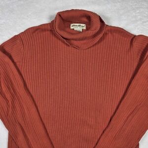Eddie Bauer Women's Ribbed Mock Neck Sweater Rust Orange Size Large